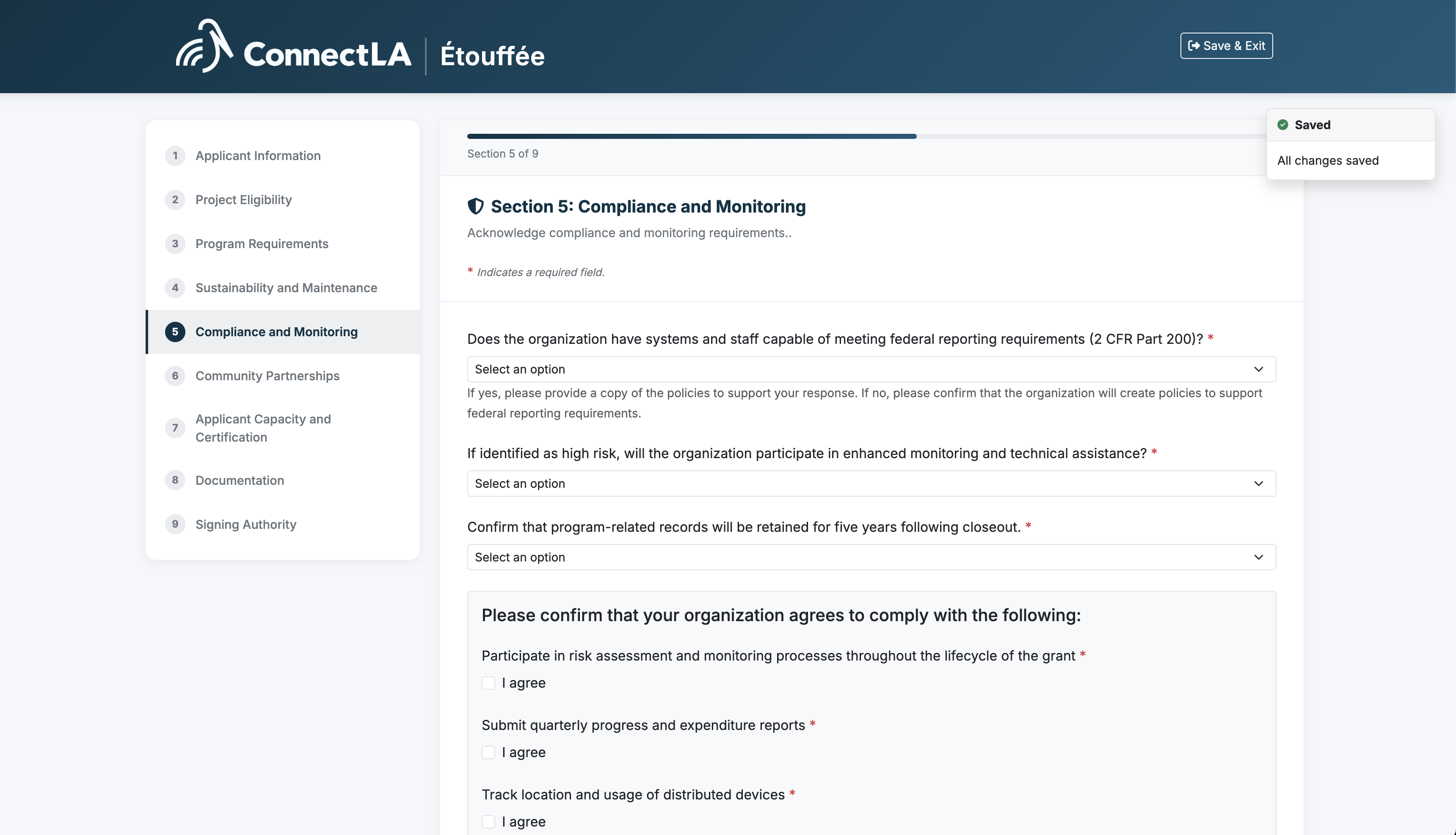 GoGrant application screen